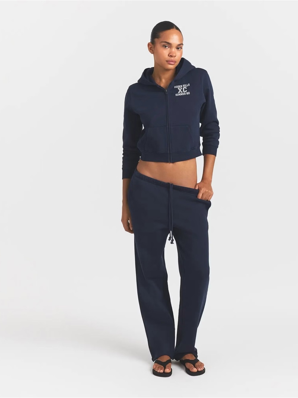SKIMS BOYFRIEND FLEECE STRAIGHT LEG PANT NAVY NWT